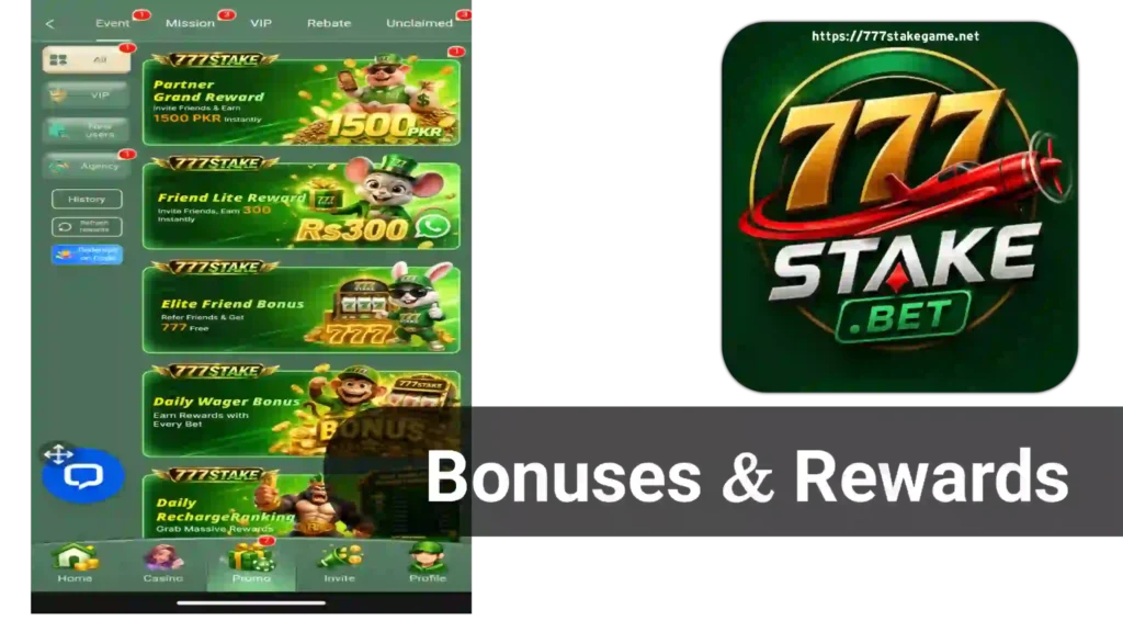Bonuses and rewards at 777 Stake Game